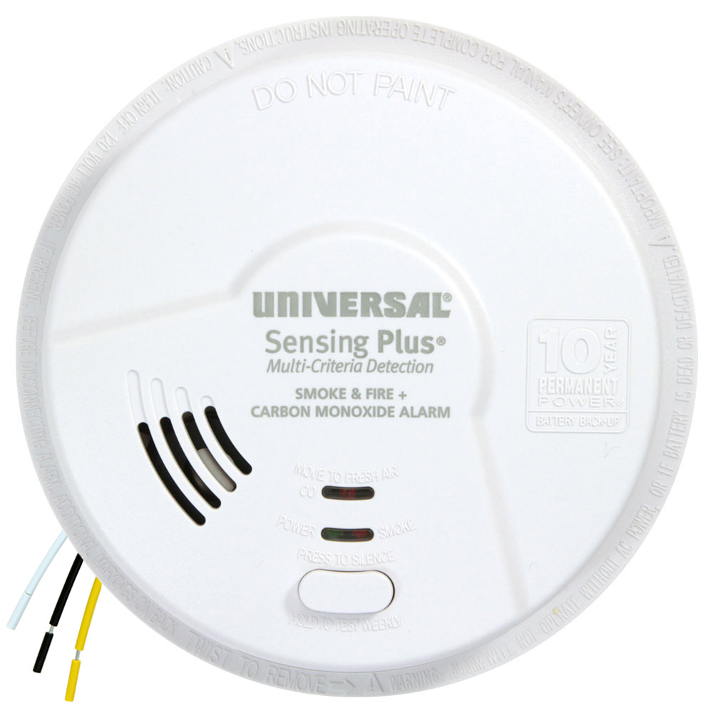 Universal Security Instruments Sensing Plus 3-in-1 Hardwired Combination Smoke, Fire & Carbon Monoxide Detector With 10 Year Battery Backup (AMIC1510SB)