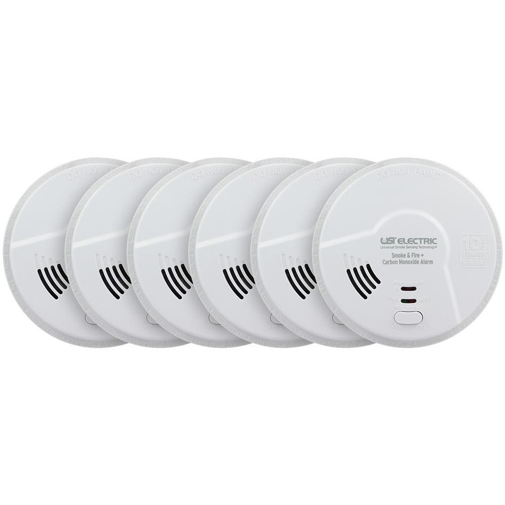 6 Pack Bundle of USI 3-in-1 Hardwired Smoke, Fire & Carbon Monoxide Smart Alarm with 10 Year Tamper-Proof Sealed Battery (MIC1509S)